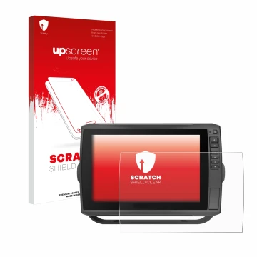 Front side of a product packaging with the brand logo upscreen. Next to it is the device Garmin ECHOMAP Ultra 102sv shown with