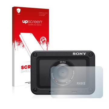 Front side of a product packaging with the brand logo upscreen. Next to it is the device Sony DSC-RX0M2 (RX0 II) (Lens) shown 