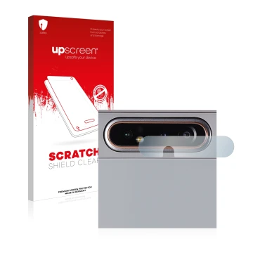 Front side of a product packaging with the brand logo upscreen. Next to it is the device Samsung Galaxy A80 (ONLY Camera Lens)