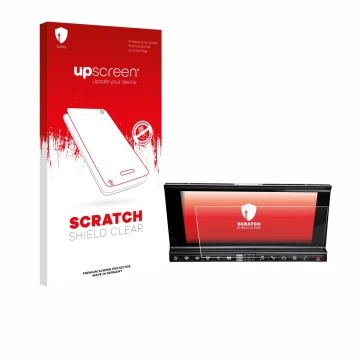 Front side of a product packaging with the brand logo upscreen. Next to it is the device DS 7 Crossback Infotainmentsystem sho