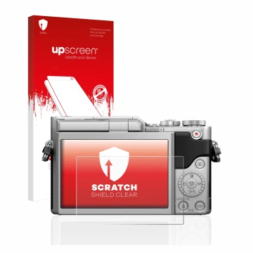 Front side of a product packaging with the brand logo upscreen. Next to it is the device Panasonic Lumix DC-GX880 shown with t