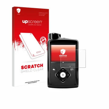 Front side of a product packaging with the brand logo upscreen. Next to it is the device Medtronic Minimed 670G shown with the