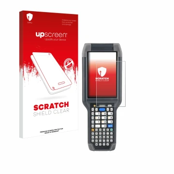 Front side of a product packaging with the brand logo upscreen. Next to it is the device Honeywell Dolphin CK65 shown with the