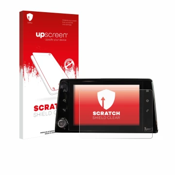 Front side of a product packaging with the brand logo upscreen. Next to it is the device Peugeot Rifter 2019 Infotainment Syst