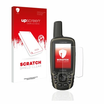 Front side of a product packaging with the brand logo upscreen. Next to it is the device Garmin GPSMAP 64sx shown with the cor