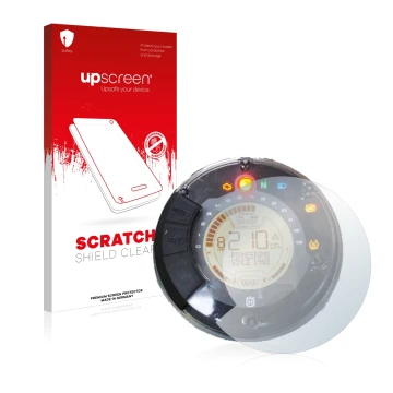 Front side of a product packaging with the brand logo upscreen. Next to it is the device Husqvarna Vitpilen 701 Speedometer di