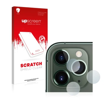 Front side of a product packaging with the brand logo upscreen. Next to it is the device Apple iPhone 11 Pro Max (ONLY Camera 