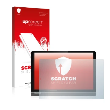 Front side of a product packaging with the brand logo upscreen. Next to it is the device Lenovo Yoga SmartTab shown with the c