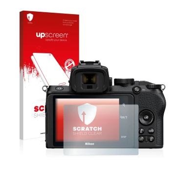 Front side of a product packaging with the brand logo upscreen. Next to it is the device Nikon Z 50 shown with the correspondi