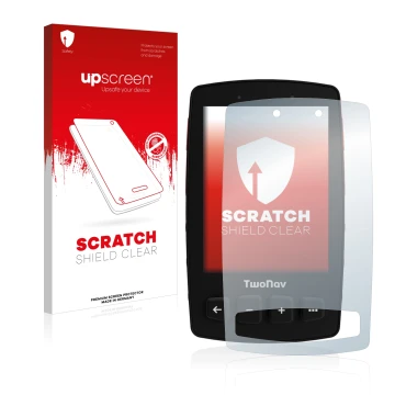 Front side of a product packaging with the brand logo upscreen. Next to it is the device TwoNav Trail 2 Bike shown with the co