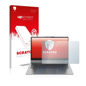 Front side of a product packaging with the brand logo upscreen. Next to it is the device Lenovo Yoga C940 14