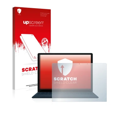 Front side of a product packaging with the brand logo upscreen. Next to it is the device Microsoft Surface Laptop 3 13.5