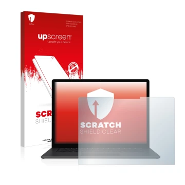 Front side of a product packaging with the brand logo upscreen. Next to it is the device Microsoft Surface Laptop 3 15