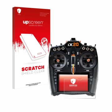 Front side of a product packaging with the brand logo upscreen. Next to it is the device Spektrum iX20 shown with the correspo