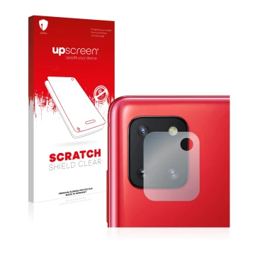 Front side of a product packaging with the brand logo upscreen. Next to it is the device Samsung Galaxy Note 10 Lite (ONLY Cam