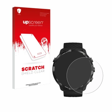Front side of a product packaging with the brand logo upscreen. Next to it is the device Suunto 7 shown with the corresponding