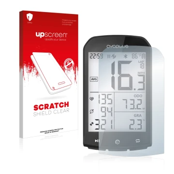 Front side of a product packaging with the brand logo upscreen. Next to it is the device Cycplus M1 2.9