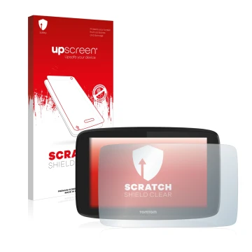 Front side of a product packaging with the brand logo upscreen. Next to it is the device TomTom Go Professional 6200 shown wit