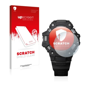 Front side of a product packaging with the brand logo upscreen. Next to it is the device Casio G-Shock GBD-H1000 shown with th