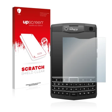 Front side of a product packaging with the brand logo upscreen. Next to it is the device Unihertz Titan shown with the corresp