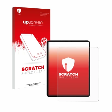 Front side of a product packaging with the brand logo upscreen. Next to it is the device Apple iPad 12.9