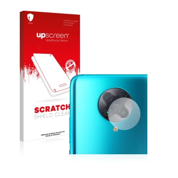 Front side of a product packaging with the brand logo upscreen. Next to it is the device Xiaomi Poco F2 Pro (ONLY Camera Lens)