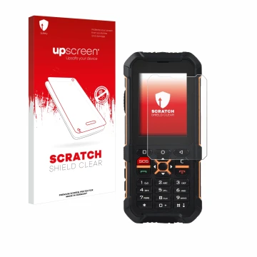 Front side of a product packaging with the brand logo upscreen. Next to it is the device RugGear RG170 shown with the correspo