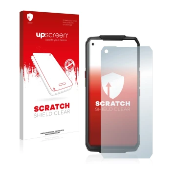 Front side of a product packaging with the brand logo upscreen. Next to it is the device Oukitel WP7 shown with the correspond