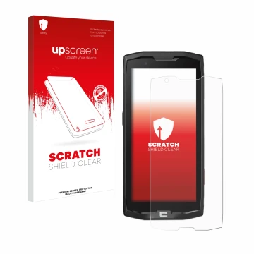 Front side of a product packaging with the brand logo upscreen. Next to it is the device Crosscall Core X4 shown with the corr