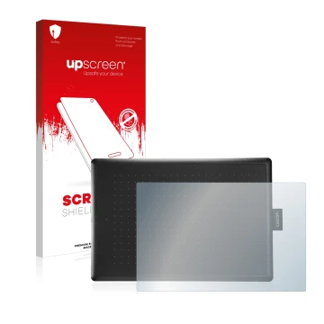 Front side of a product packaging with the brand logo upscreen. Next to it is the device Wacom One Medium shown with the corre