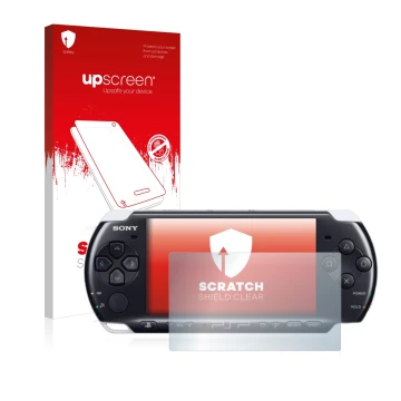 Front side of a product packaging with the brand logo upscreen. Next to it is the device Sony PSP 3003 shown with the correspo