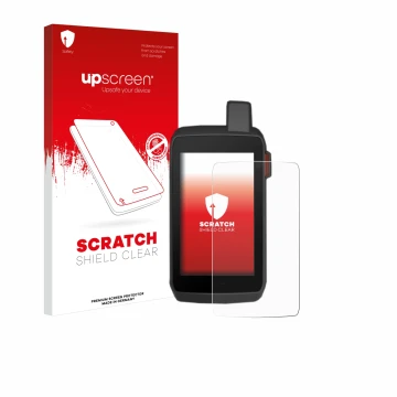 Front side of a product packaging with the brand logo upscreen. Next to it is the device Garmin Montana 700 shown with the cor