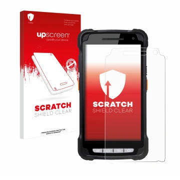 Front side of a product packaging with the brand logo upscreen. Next to it is the device Point Mobile PM90 shown with the corr