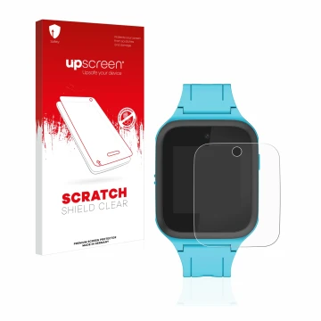 Front side of a product packaging with the brand logo upscreen. Next to it is the device TCL Movetime FamilyWatch Kids MT40X s