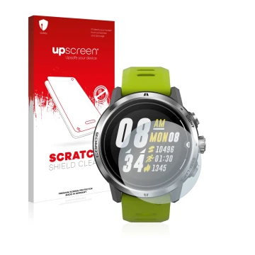 Front side of a product packaging with the brand logo upscreen. Next to it is the device Coros Apex Pro shown with the corresp