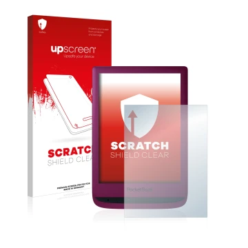 Front side of a product packaging with the brand logo upscreen. Next to it is the device PocketBook Touch Lux 5 shown with the