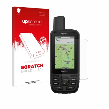 Front side of a product packaging with the brand logo upscreen. Next to it is the device Garmin GPSMAP 66sr shown with the cor