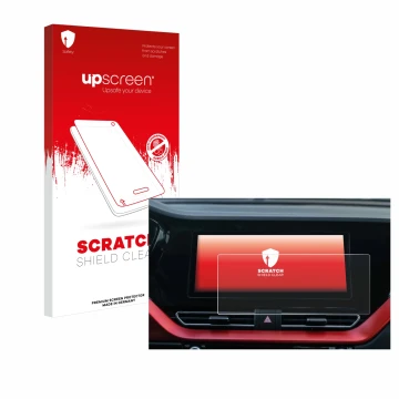Front side of a product packaging with the brand logo upscreen. Next to it is the device Kia E-Niro 2020 Infotainment System s