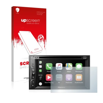 Front side of a product packaging with the brand logo upscreen. Next to it is the device Pioneer AVH-Z3200DAB shown with the c