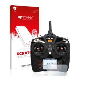 Front side of a product packaging with the brand logo upscreen. Next to it is the device Spektrum NX6 shown with the correspon