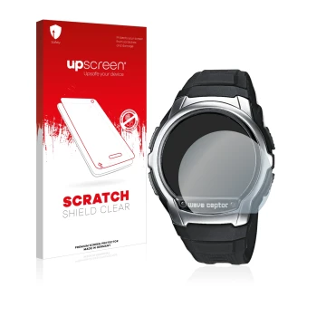 Front side of a product packaging with the brand logo upscreen. Next to it is the device Casio Wave Ceptor WV-58 shown with th