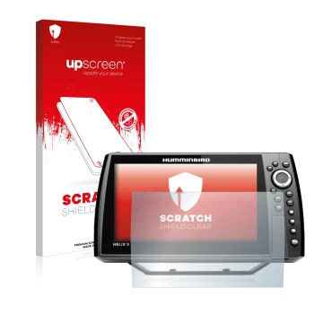 Front side of a product packaging with the brand logo upscreen. Next to it is the device Humminbird Helix 9 CHIRP MSI+ GPS G4N