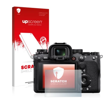 Front side of a product packaging with the brand logo upscreen. Next to it is the device Sony Alpha 1 shown with the correspon