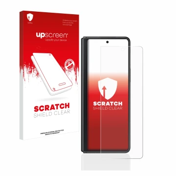 Front side of a product packaging with the brand logo upscreen. Next to it is the device Samsung Galaxy Z Fold 3 5G shown with
