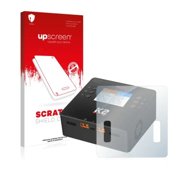 Front side of a product packaging with the brand logo upscreen. Next to it is the device ISDT Smart Duo Charger K2 shown with 