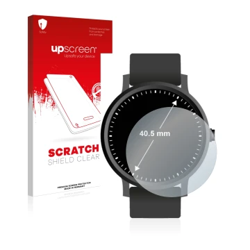 Front side of a product packaging with the brand logo upscreen. Next to it is the device Watches (Circular, ø: 40.5 mm) shown 