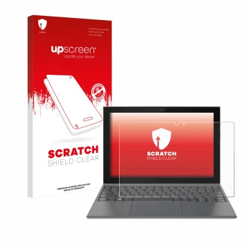 Front side of a product packaging with the brand logo upscreen. Next to it is the device Lenovo IdeaPad Duet 3 10IGL5-LTE show