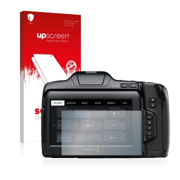 Front side of a product packaging with the brand logo upscreen. Next to it is the device Blackmagic Pocket Cinema Camera 6K Pr