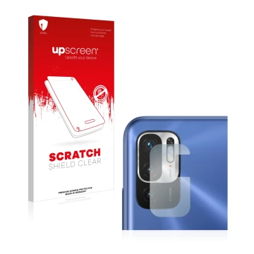 Front side of a product packaging with the brand logo upscreen. Next to it is the device Xiaomi Redmi Note 10 5G (ONLY Camera 