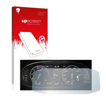 Front side of a product packaging with the brand logo upscreen. Next to it is the device Seat Ateca Facelift 10.25